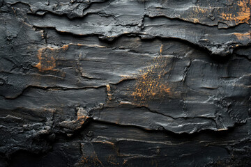 Aufkleber - Dark, textured surface resembling burnt wood or stone, with deep crevices and bronze highlights.