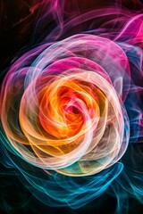 Fototapete - Vertical Abstract colorful smoke swirling against a black background.