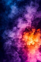 Fototapete - Vertical Abstract colorful smoke swirling against a black background.