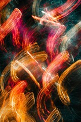 Fototapete - Vertical Abstract colorful smoke swirling against a black background.