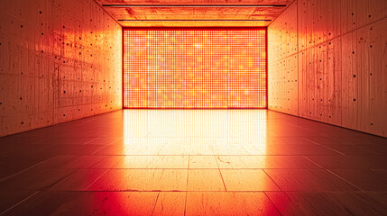 Leinwandbilder - A spacious gallery showcases a striking red wall installation that fills the room with warm, ambient light, creating a contemporary art experience in the evening