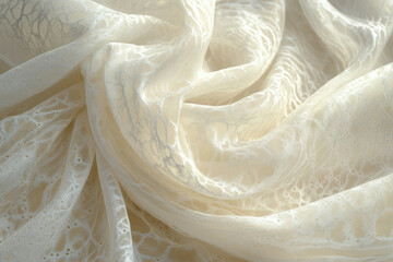 Poster - Cream-colored fabric with delicate lace pattern, softly draped and textured.