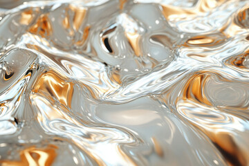 Poster - Abstract image of swirling, metallic liquid, silver and gold hues, creating a luxurious and dynamic visual.