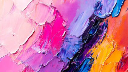 Aufkleber - This artwork captivates with its vibrant colors and thickly applied layers, featuring a striking blend of pink, purple, and orange tones that create depth and movement
