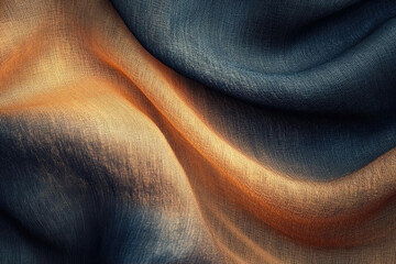 Poster - Close-up of draped fabric showcasing a gradient of dark teal and warm amber tones, highlighting texture and soft folds.