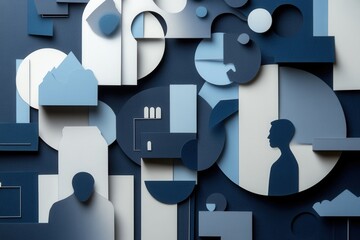 Poster - Sophisticated paper art background displaying layered designs of political analysis with charts and silhouettes Generative AI