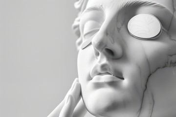 Aufkleber - The marble statue features an enchanting face with soft features, resting peacefully against a pale backdrop. A gentle eye mask is adorned on its closed eyes, enhancing the calming atmosphere
