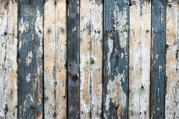 Poster - Weathered wooden planks with peeling paint, showing age and texture.