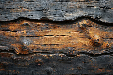 Poster - Close-up of weathered, dark brown wood with visible grain, knots, and cracks.