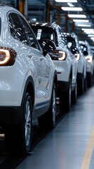 Poster - Cars with open doors are expertly built and painted on the assembly line in a state-of-the-art production facility