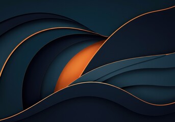 Poster - Abstract waves in dark tones with vibrant orange accents