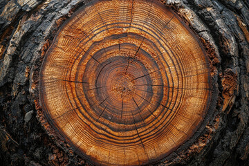 Poster - Cross-section of a tree trunk revealing concentric rings, showcasing age and growth patterns.