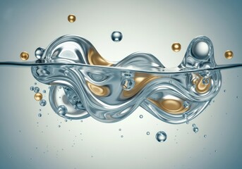 Aufkleber - Abstract water splash with golden and silver bubbles creating a dynamic flow