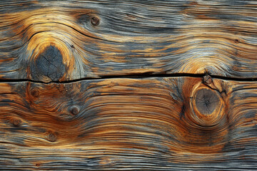 Poster - Close-up of weathered wood planks revealing intricate grain patterns and knots.