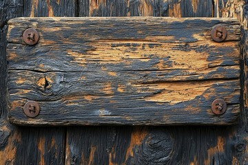 Poster - Weathered wooden plank with rusty nails, showing age and texture.