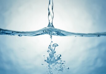 Aufkleber - Water splashing and creating bubbles in a serene blue environment
