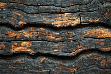 Poster - Close-up of dark, aged wood with visible grain and texture showing its rich history.