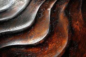 Aufkleber - Dark brown wood with a wavy, sculpted texture, showing rich grain details.
