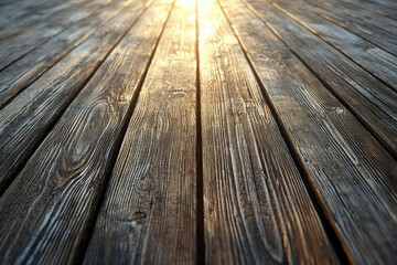 Aufkleber - Sunlit rustic wooden planks create a warm, textured background.