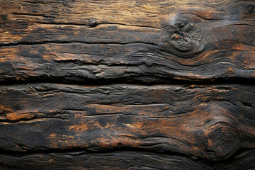 Poster - Dark, rustic wood texture with deep grooves and knots, showing age and weathering.