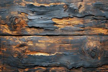Poster - Charred wood planks with deep grooves and knots, showing signs of age and weathering.