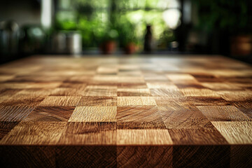 Poster - Close-up of a meticulously crafted wooden surface, showcasing its rich texture and checkered pattern.