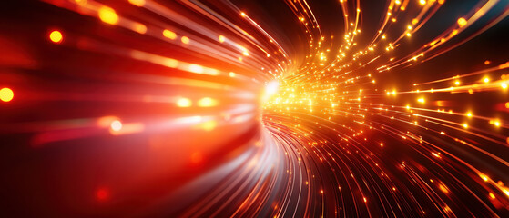 Aufkleber - Abstract tunnel of glowing lines in red and gold, creating dynamic and vibrant visual effect. radiant lights evoke sense of movement and energy, perfect for digital art