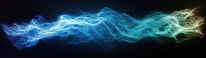 Aufkleber - vibrant digital wave of blue and green light flows gracefully across dark background, creating mesmerizing visual effect