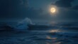 © Aleks - Majestic ocean waves under a full moon with clouds