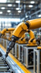 Poster - Advanced robotic technology works efficiently to assemble car parts on the production line in a state-of-the-art factory