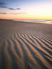 Aufkleber - Stunning sunset over a tranquil beach with smooth sand patterns and an open horizon for peaceful reflections Generative AI