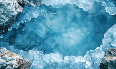 Poster - Frozen pool surrounded by ice formations and rocks create tranquil scene