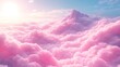 © Kenny Parker - A magical soft pink bubble cloud world with a smooth undulating mountain under a clear peaceful sky