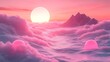 © Kenny Parker - A magical soft pink bubble cloud world with a smooth undulating mountain under a clear peaceful sky