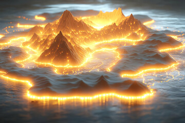 Poster - Glowing Mountains With Illuminated City
