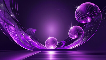 Poster - close-up of the glowing orbs and wave on purple background magic light vector illustration