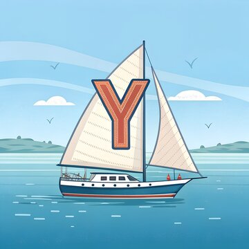 Vector illustration of Yacht with alphabet letter Y Upper case or capital letter for children learning practice ABC