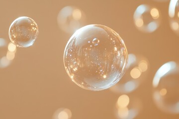Poster - Transparent bubbles floating on a warm beige background