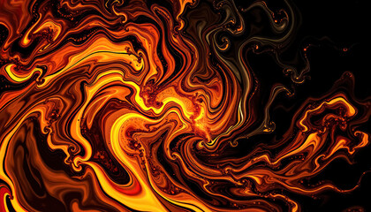 Fototapete - Abstract artwork of fiery orange and yellow swirls flowing against dark background