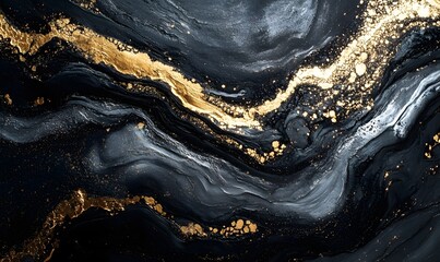 Poster - Abstract black and grey marble texture with gold highlights for a luxurious design
