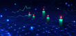 © Fazal - A peaceful stock market candlestick chart with green and red candles, displayed on a dark blue digital trading graph.