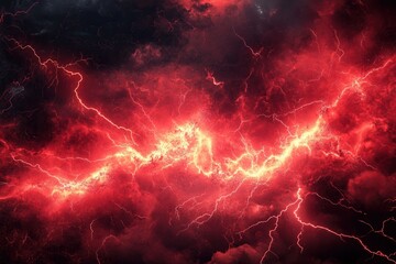 Leinwandbilder - Chaotic energy erupts in vibrant red and black with striking lightning bolts Generative AI