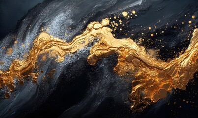 Poster - Golden River Flowing Through the Midnight Sky Abstract Art Concept