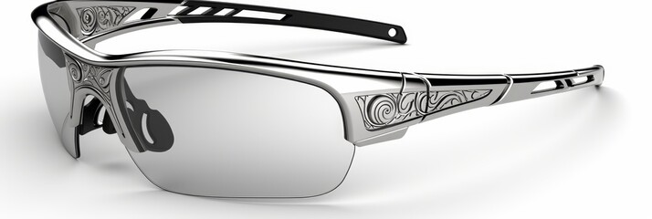 Poster - Intricate close up of robotic glasses showcasing design elements on a white background