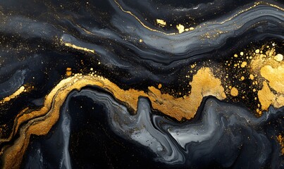 Poster - Abstract golden paint texture background with swirling black and gray tones
