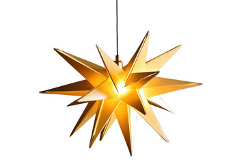 Poster - A radiant gold star light fixture suspended from above, its star-shaped glow glowing gently against a dark, moody background, creating a visually striking focal point.