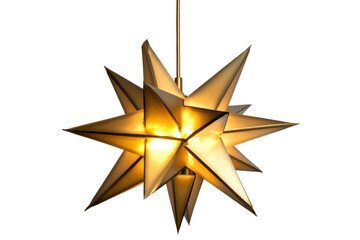 Poster - A radiant gold star light fixture suspended from above, its star-shaped glow glowing gently against a dark, moody background, creating a visually striking focal point.