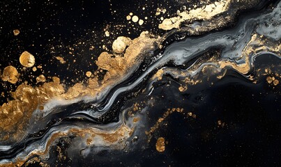 Poster - Luxurious Abstract Black and Gold Marble Texture with Dynamic Swirls and Splatters