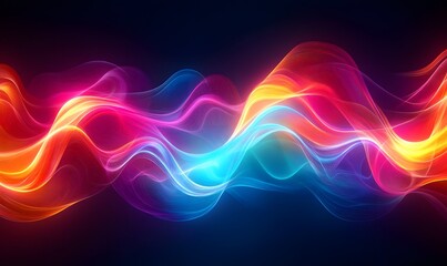Poster - Abstract glowing waves of colorful light against a dark background art