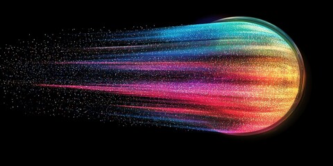 Poster - Colorful abstract comet streaking across a dark background creating a vibrant display of light and particles